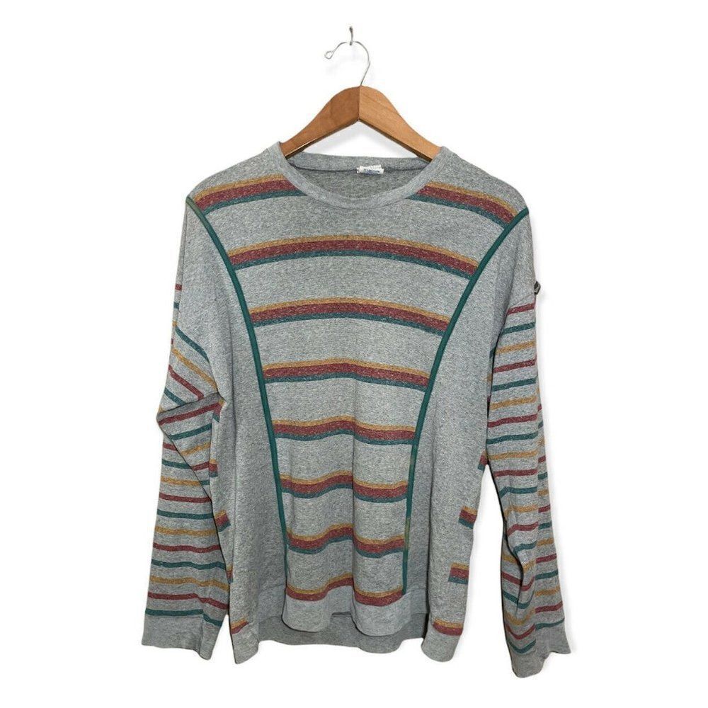 Schiesser‎ Vintage Crew Neck Shirt Mens Medium Long Sleeve Stripes Gray